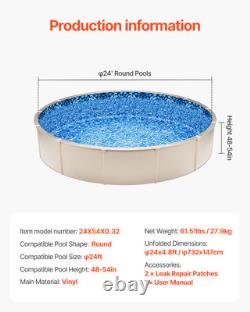 Round Pool Liner 24ft Overlap Style Pool Liner 54in Wall Height Durable