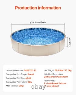 Round Pool Liner 24ft Unibead Style Pool Liner 52in Wall Height Durable