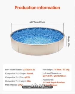 Round Pool Liner 27ft Unibead Style Pool Liner 52in Wall Height Durable