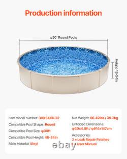 Round Pool Liner 30ft Overlap Style Pool Liner 54in Wall Height Durable