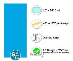 SmartLine 15 x 24 Oval Overlap Blue Above Ground Swimming Pool Liner 25 Gauge