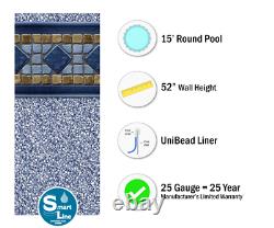 SmartLine 15' x 52 Round Unibead Laguna Tile Swimming Pool Liner 25 Gauge