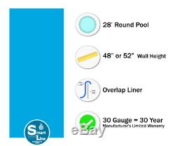 SmartLine 28' Round Overlap Blue Above Ground Swimming Pool Liner 30 Gauge