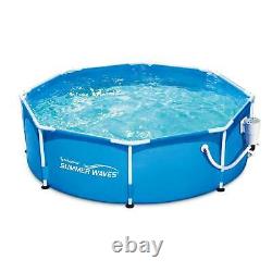Summer Waves 8ft x 30in Outdoor Round Frame Above Ground Swimming Pool with Pump