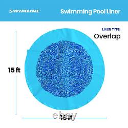 Swimline 15 Foot Swirl Blue Round Above Ground Pool Wall Overlap Liner (Used)