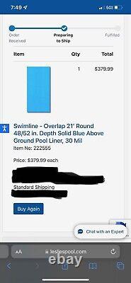 Swimline 21ft Overlap 48/52. Liner Standard Gauge 30mil- Blue above ground