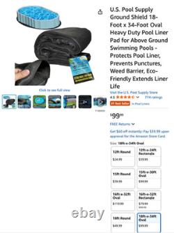 U. S. Pool Supply Ground Shield 18ft x 34ft Oval Heavy Duty Pool Liner Pad-NEW