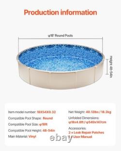 Uimoso Round Pool Liner 18ft Overlap Style Pool Liner 54in Wall Height Durable