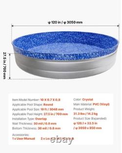 VEVOR 10ft Round Pool Liner Overlap 27.5in Wall Heavy Gauge Vinyl Crystal