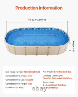 VEVOR 15 x 30 ft Oval Pool Liner, Unibead Above Ground Pool Liners, 52in Wall He