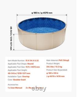 VEVOR 15ft Round Pool Liner Overlap 54in Wall Premium Vinyl Boulder Swirl