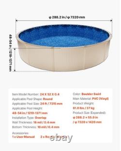 VEVOR 24ft Round Pool Liner Overlap 52in Wall Premium Vinyl Boulder Swirl