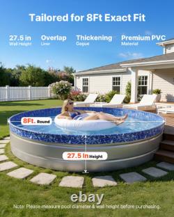 VEVOR 8ft Pool Liner, Round Overlap Swimming Pool Liner for 27.5 in Wall Height