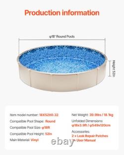 VEVOR Round Pool Liner 18ft Unibead Style Pool Liner 52in Wall Height Durable