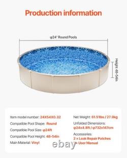 VEVOR Round Pool Liner 24ft Overlap Style Pool Liner 54in Wall Height Durable