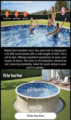 VEVOR Round Pool Liner 33ft Unibead Style Pool Liner 52in Wall Height Durable